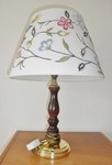 Mahogany & Brass Table Lamp with embroidered shade