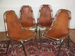Set of 4 Tan Leather Les Arcs Chairs