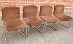 Brown Suede & Chrome Cantilever Dining Chairs 