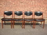 Set of 4 Danish Teak & Black Leather Dining Chairs